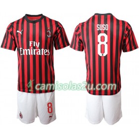 Camisolas de Futebol AC Milan SUSO 8 Criança Equipamento Principal 2019/20 Manga Curta